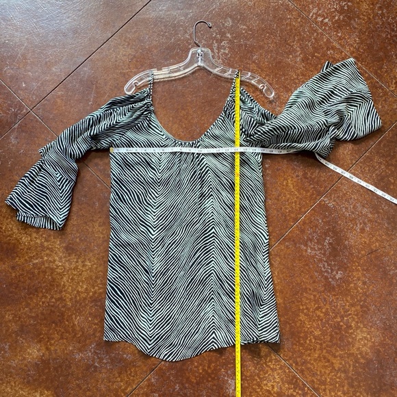 Parker Cold-Shoulder 100% Silk Mini Dress XS Black/White - Picture 6 of 16